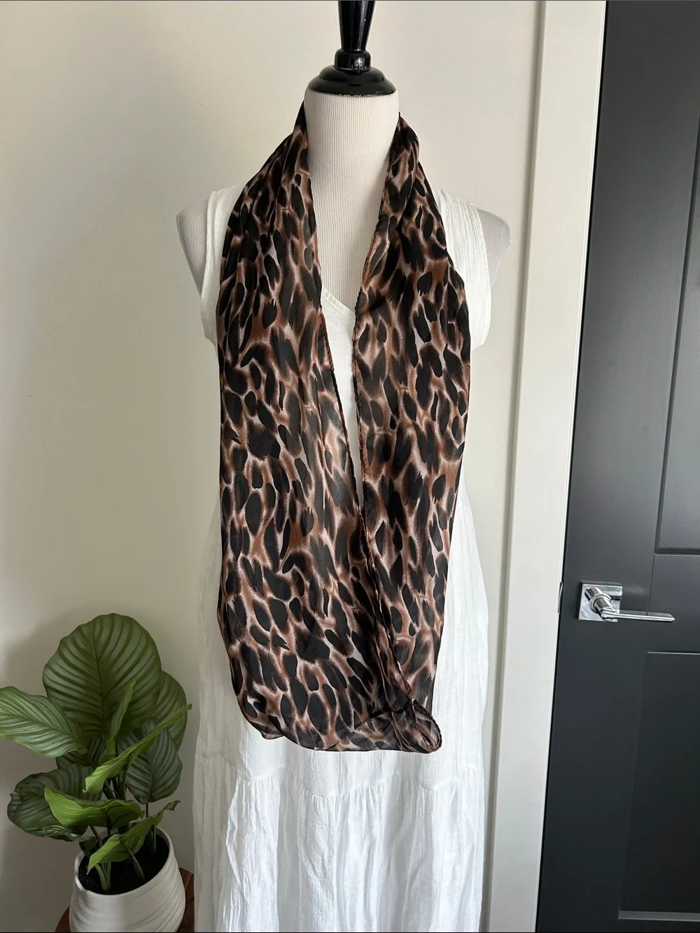 Brown Leopard Print Lightweight Infinity Scarf - Unbranded